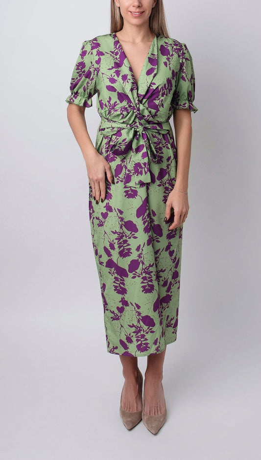 Carina | Langes Damenkleid mit Blumenmuster und V-Ausschnitt