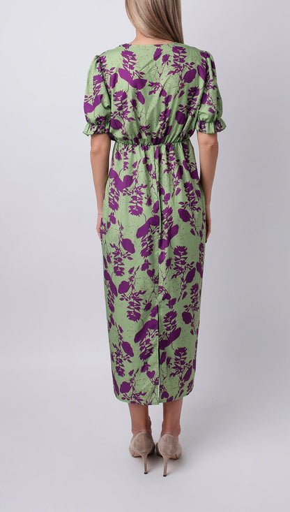 Carina | Langes Damenkleid mit Blumenmuster und V-Ausschnitt
