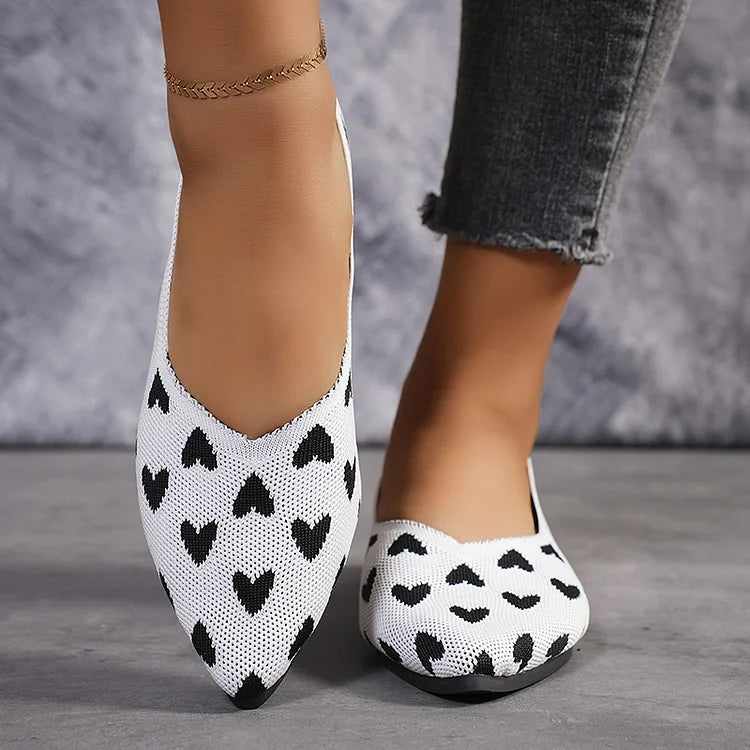Muster Herz Colorblock Pointed Toe Slip-On Flats