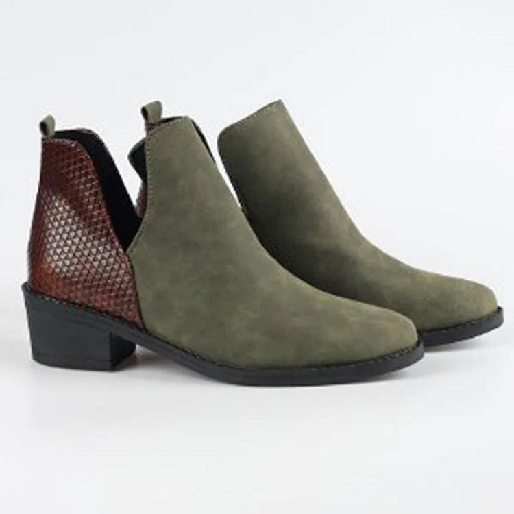 Blumenmuster Stiefeletten mit Patchwork-Reißverschluss und spitzem Zehenbereich