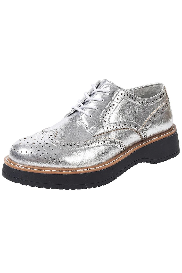 Metallisch glänzende Patchwork-Brogue-Oxfords mit runder Zehenpartie und Schnürung