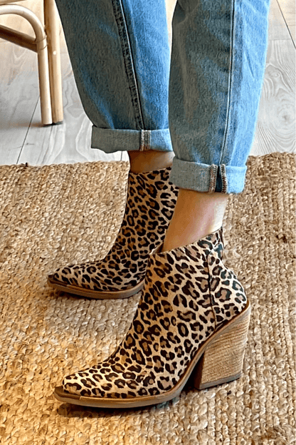Leopardenmuster Stiefeletten mit Chunky Absatz