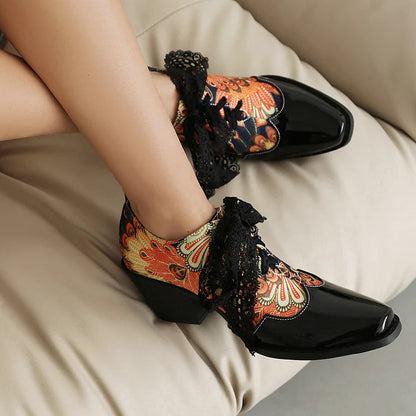 Leopardenmuster-Oxford-Schuhe mit Patchwork, quadratischer Zehenpartie und klobigem Absatz