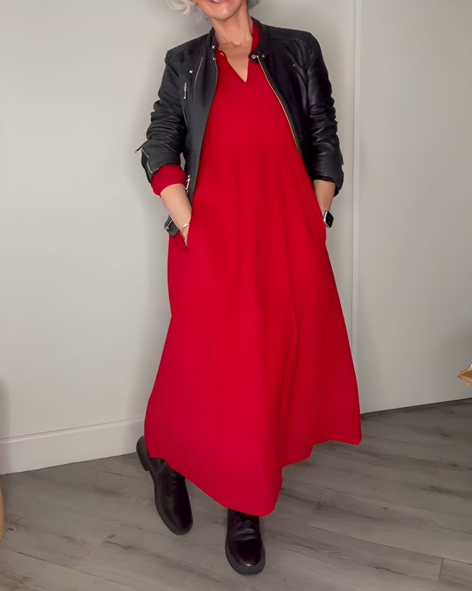 Amanda | Langes, figurbetontes Kleid mit V-Ausschnitt