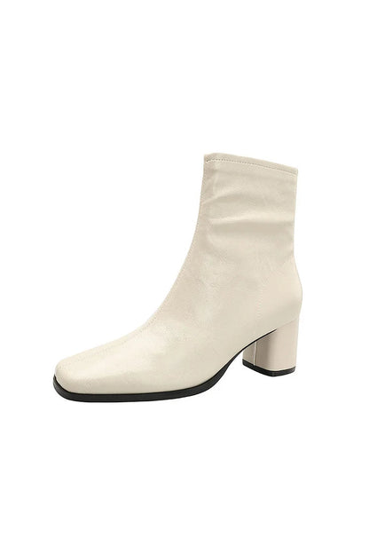 Einfarbige Stiefeletten mit Nahtdetails, eckiger Zehenpartie, Reißverschluss und klobigem Absatz