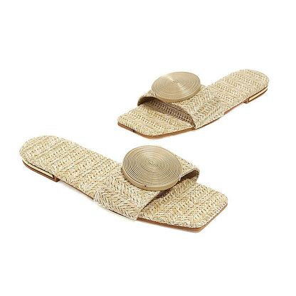 Bequeme Outdoor-Slipper mit quadratischer Zehenform und Metallic-Details
