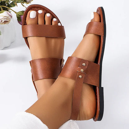 Einfarbige Slingback-Sandalen mit Nieten für Freizeit