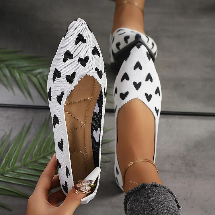 Muster Herz Colorblock Pointed Toe Slip-On Flats