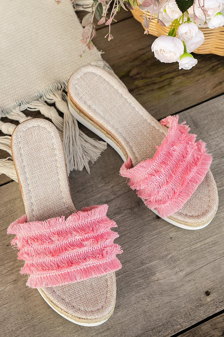 Gestreifte Espadrille-Plateau-Slipper für den Außenbereich mit Quasten