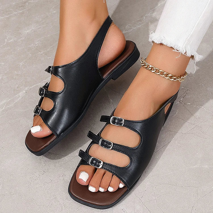 Stylische Cut-Out Slingback Sandalen mit Quadratischer Zehenform und Schnallen