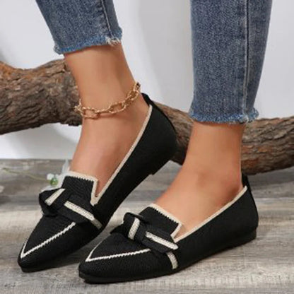 Bequeme Low-Top Strick-Flats mit Schleife und kontrastfarbener spitzer Zehenpartie
