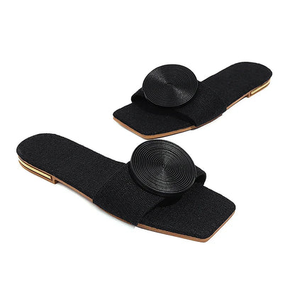 Bequeme Outdoor-Slipper mit quadratischer Zehenform und Metallic-Details