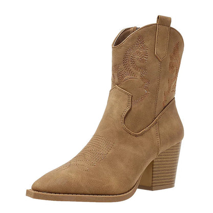Spitz zulaufende Patchwork-Stiefeletten mit Knöchelabsatz