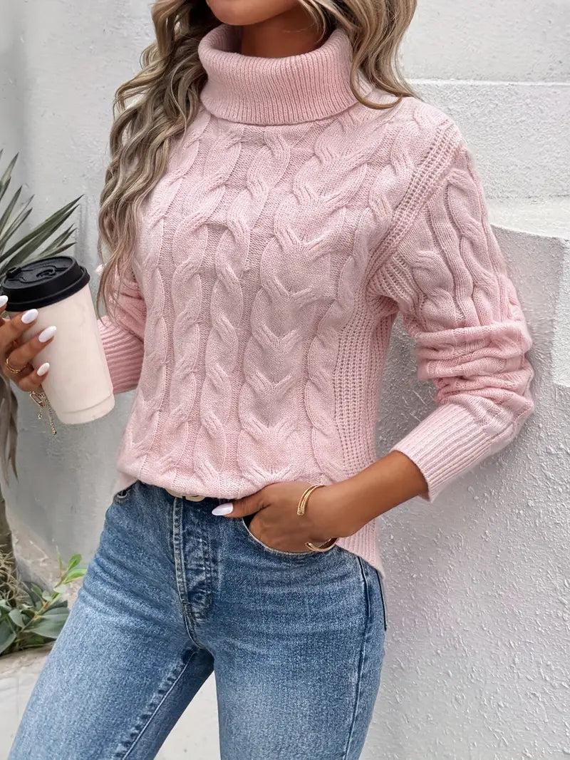 Clémence | Eleganter Rollkragenpullover mit Zopfstrick