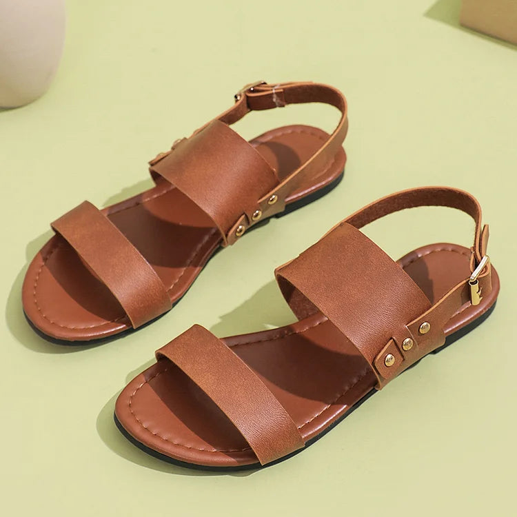 Einfarbige Slingback-Sandalen mit Nieten für Freizeit