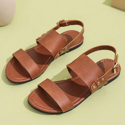 Einfarbige Slingback-Sandalen mit Nieten für Freizeit