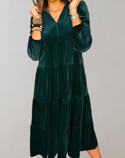 Louiza | V-Neck Flowing Velvet Dress