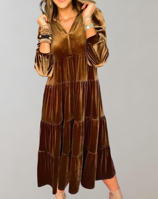 Louiza | V-Neck Flowing Velvet Dress