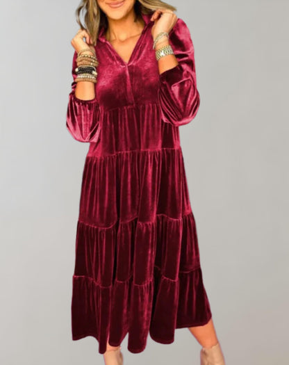 Louiza | V-Neck Flowing Velvet Dress