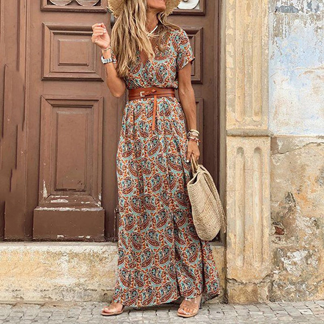 Vivienne | Maxi-Kleid mit V-Ausschnitt und Taillengürtel