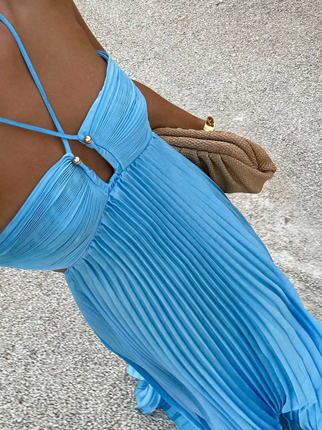 Liane | Ärmelloses Plissee-Kleid mit stilvollem Rückendetail