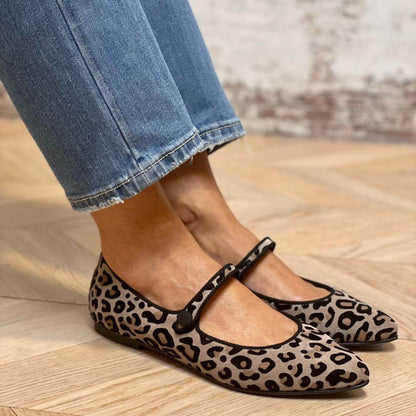 Leopard Print Satin Pointed Toe Ballerinas