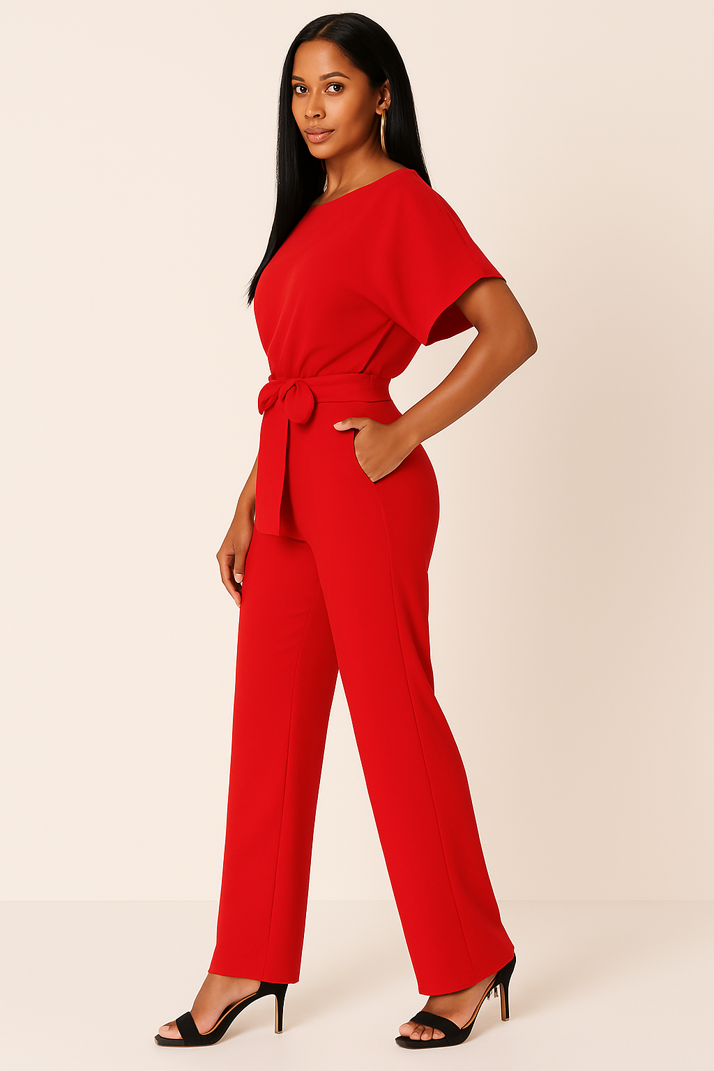 Elva | Eleganter Overall mit Krawatten-Gürtel für stilvolle Alltagsanlässe