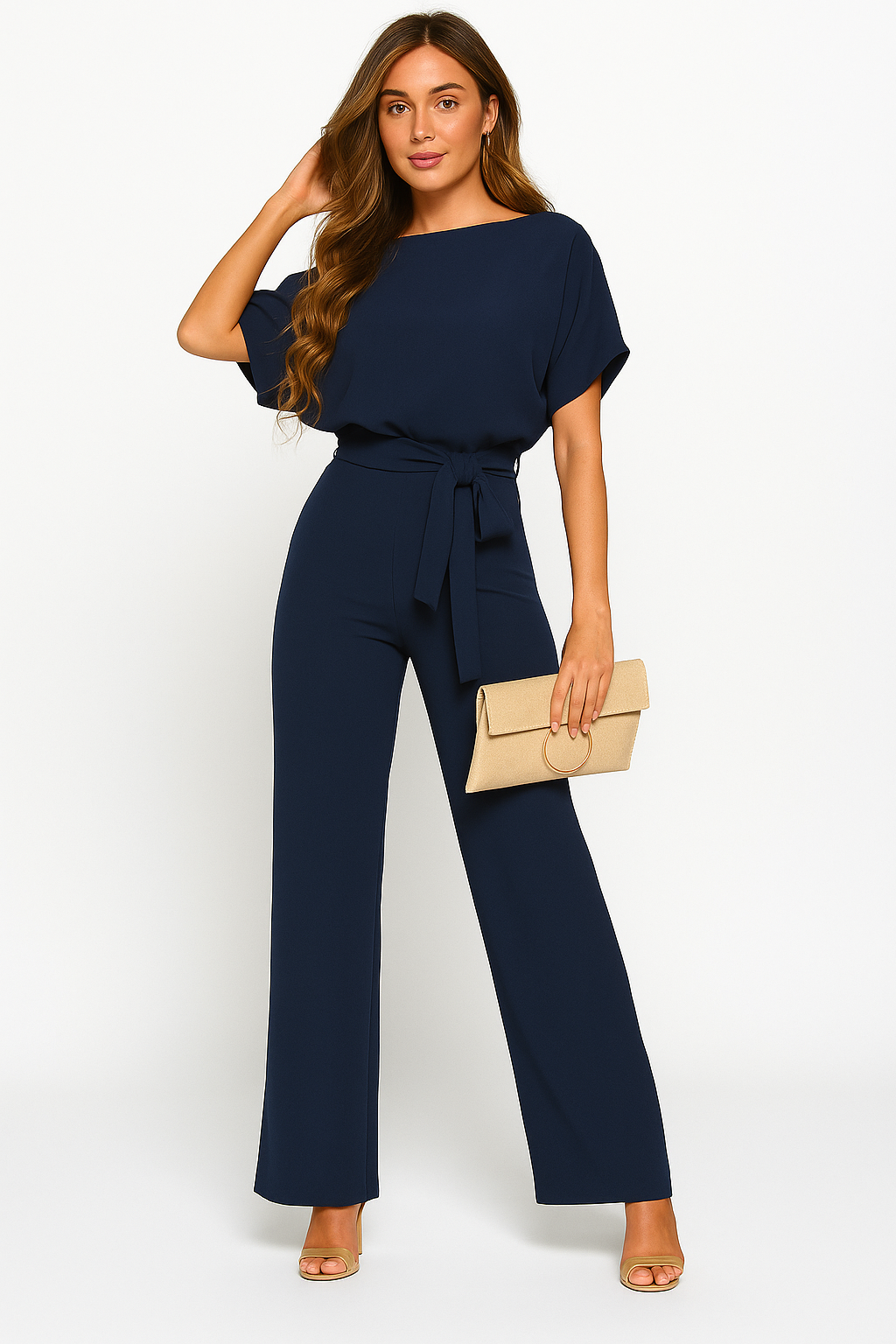 Elva | Eleganter Overall mit Krawatten-Gürtel für stilvolle Alltagsanlässe