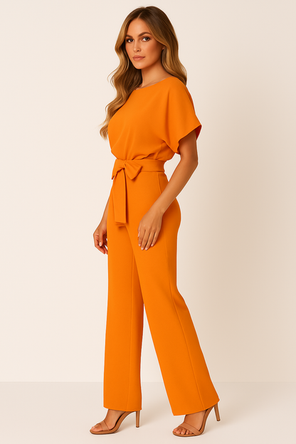 Elva | Eleganter Overall mit Krawatten-Gürtel für stilvolle Alltagsanlässe