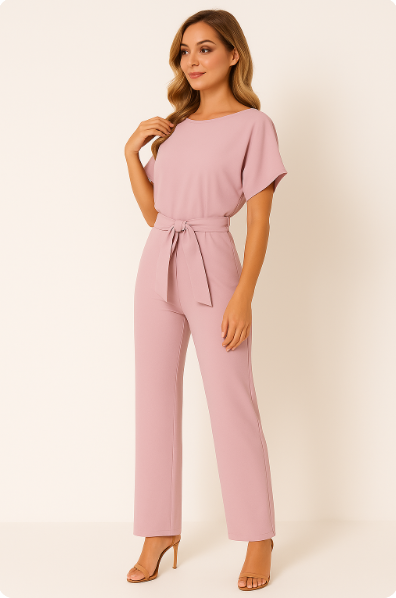 Elva | Eleganter Overall mit Krawatten-Gürtel für stilvolle Alltagsanlässe