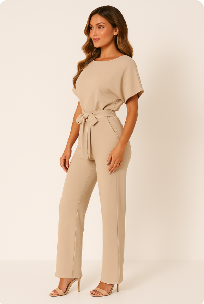 Elva | Eleganter Overall mit Krawatten-Gürtel für stilvolle Alltagsanlässe