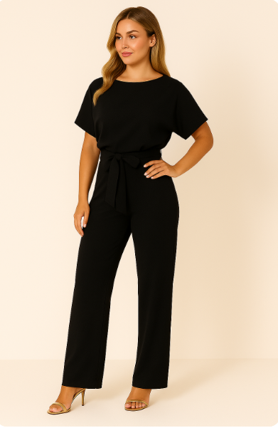 Elva | Eleganter Overall mit Krawatten-Gürtel für stilvolle Alltagsanlässe