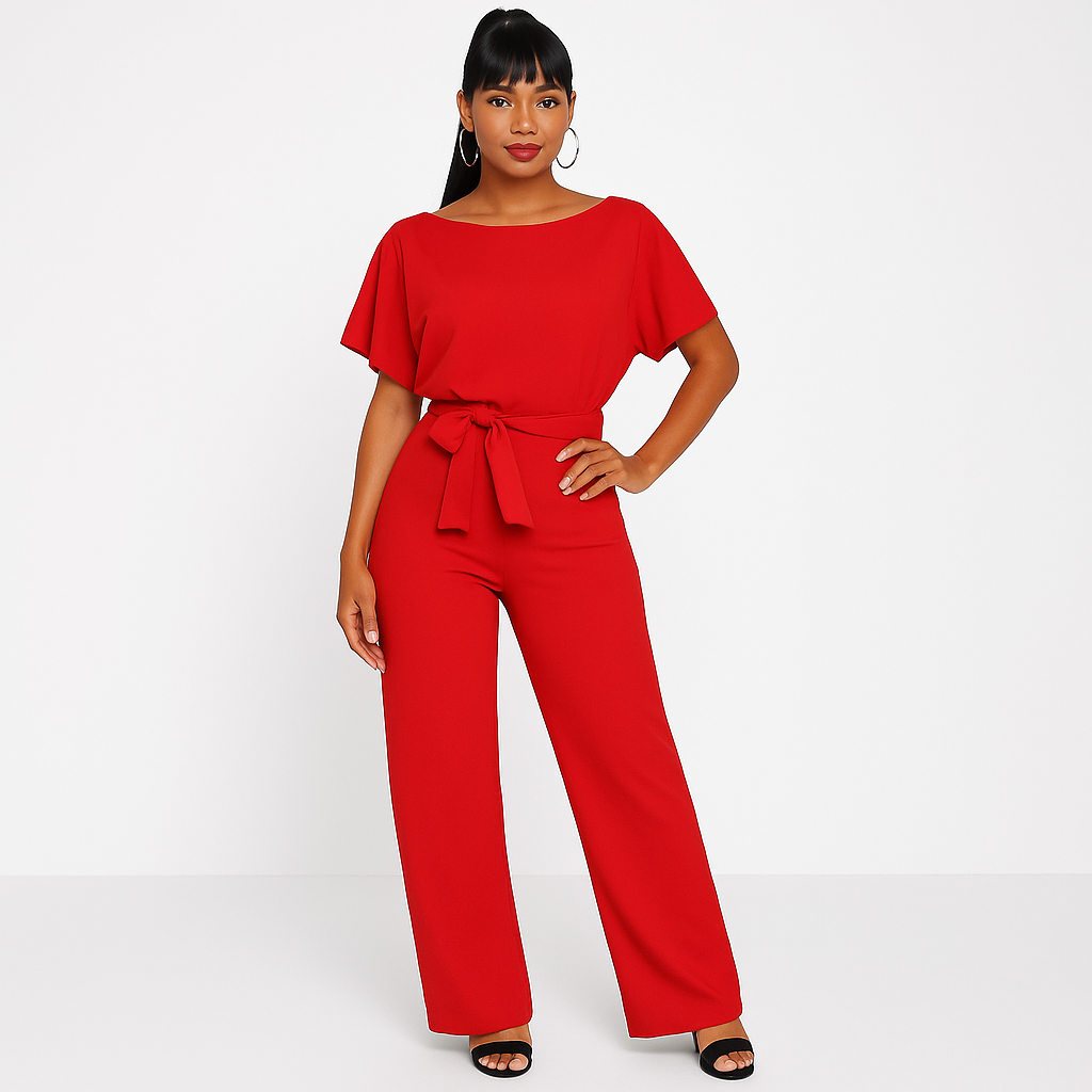 Elva | Eleganter Overall mit Krawatten-Gürtel für stilvolle Alltagsanlässe