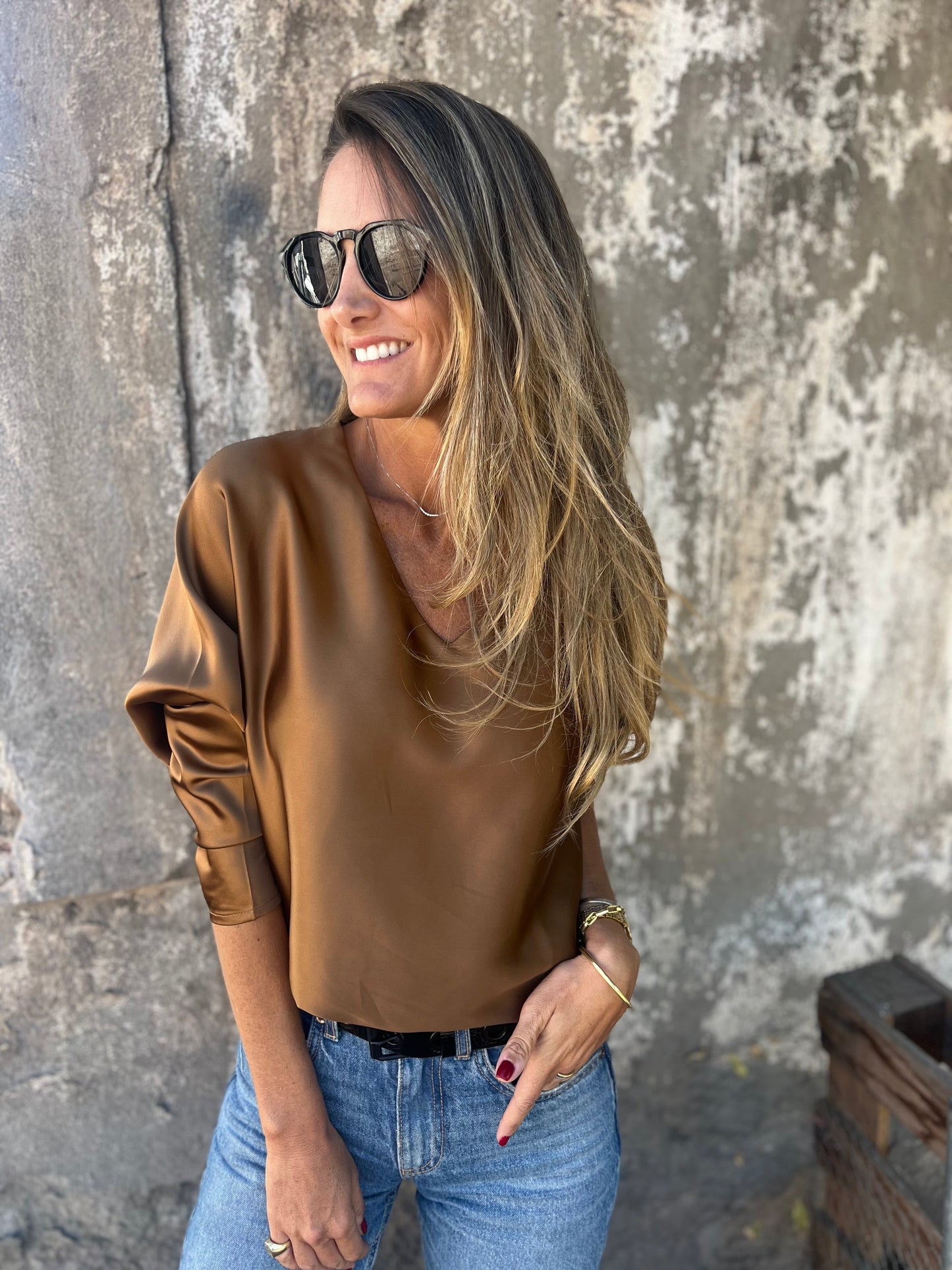 Gerda | Satinbluse mit flexiblem Bund