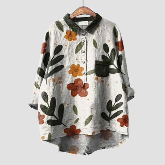 Hedy | Oversized Bluse mit floralem Design und Kontrastkragen