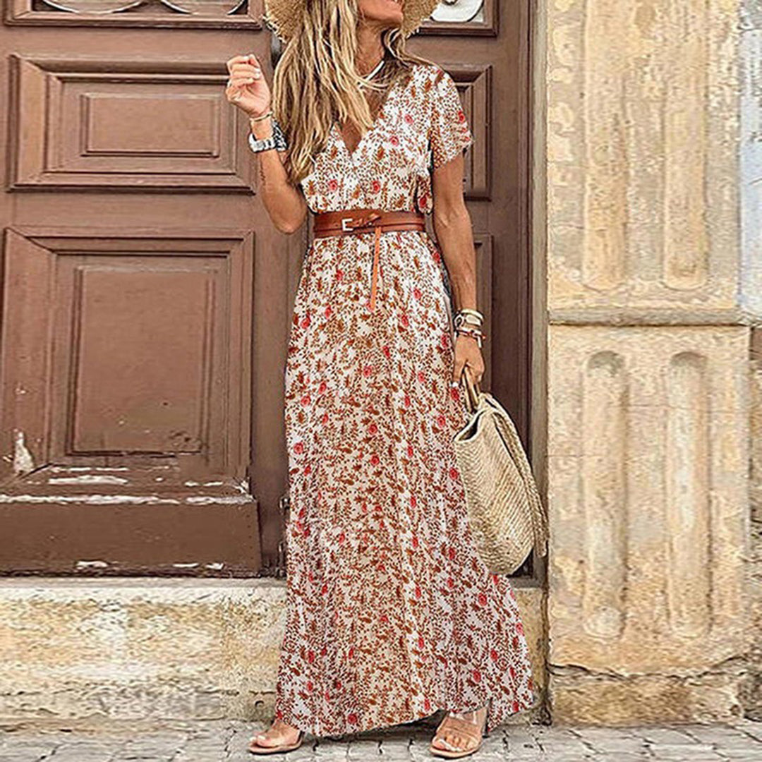 Vivienne | Maxi-Kleid mit V-Ausschnitt und Taillengürtel