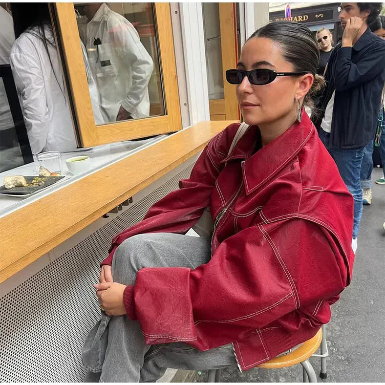 Bruna | Oversized Leder Bomberjacke