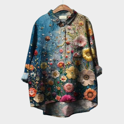 Annelie | Oversized Blouse with Floral Watercolor Print