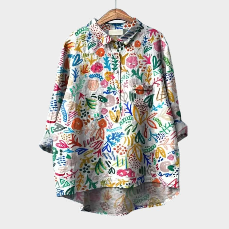Annelie | Oversized Blouse with Floral Watercolor Print