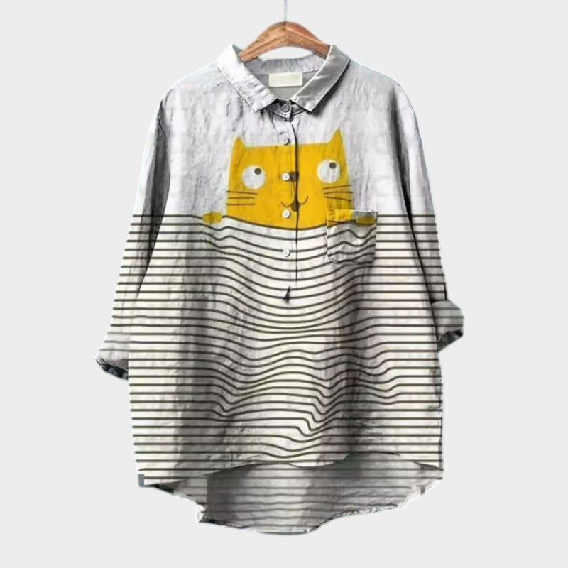 Birgit | Verspielt Oversized-Bluse mit Katzenmuster