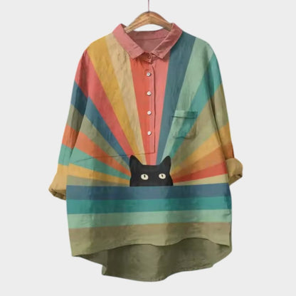 Birgit | Verspielt Oversized-Bluse mit Katzenmuster