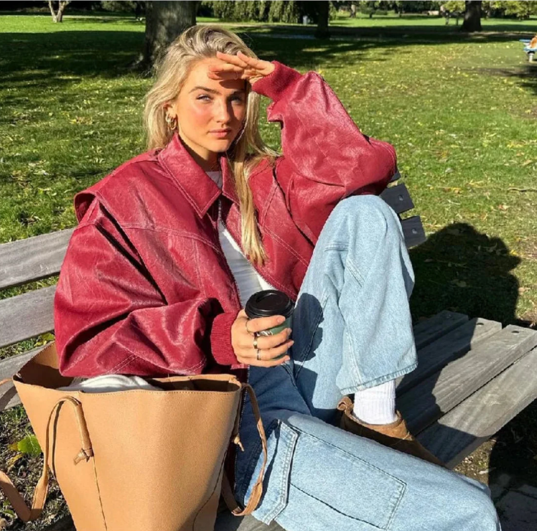 Bruna | Oversized Leder Bomberjacke