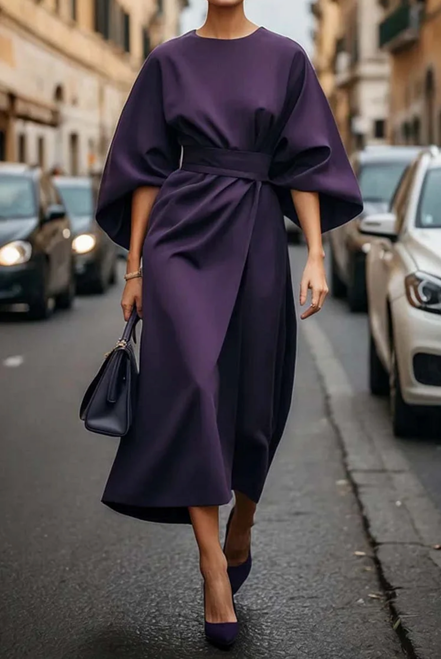 Rachele | Elegantes Kleid mit Ballonärmeln und Taillengürtel