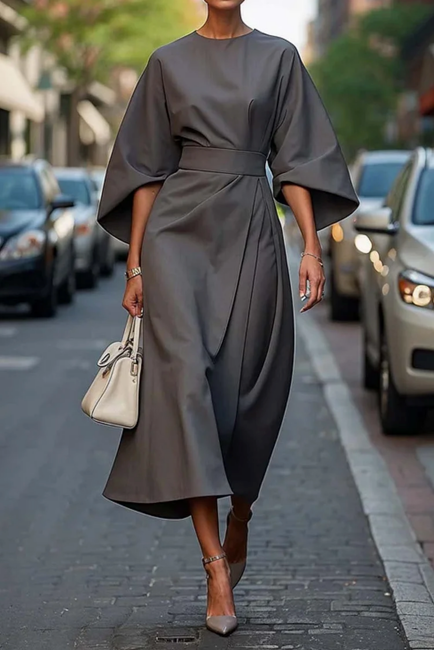 Rachele | Elegantes Kleid mit Ballonärmeln und Taillengürtel