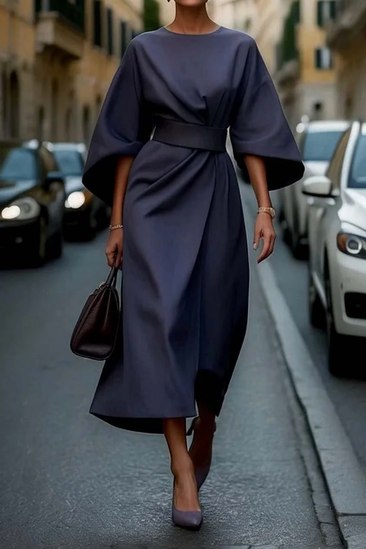 Rachele | Elegantes Kleid mit Ballonärmeln und Taillengürtel