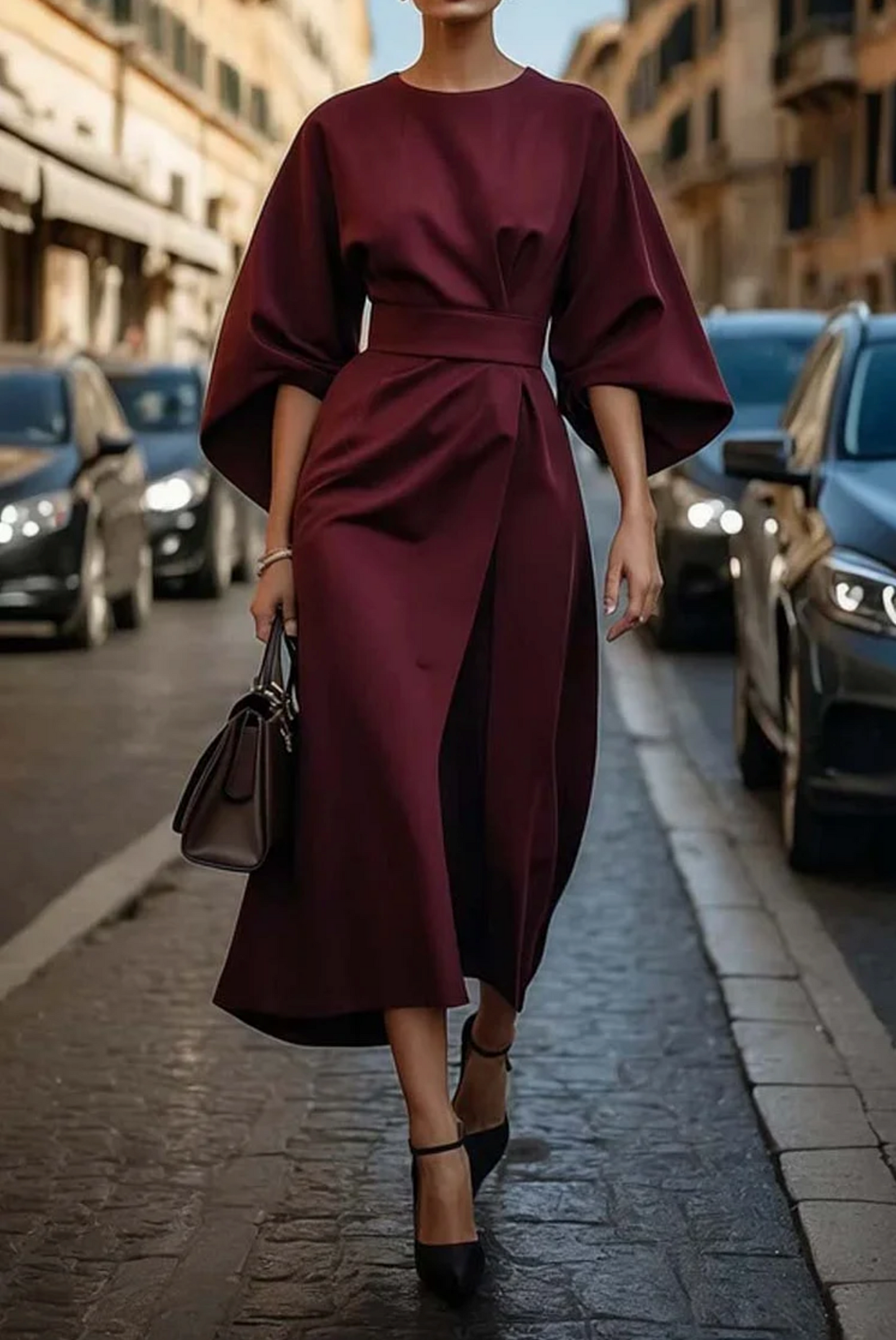 Rachele | Elegantes Kleid mit Ballonärmeln und Taillengürtel