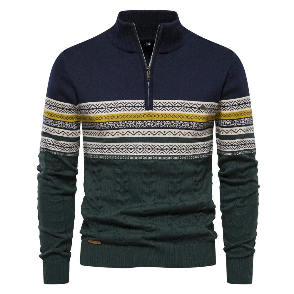 Elias | Fair Isle Sweater mit halbem Reißverschluss