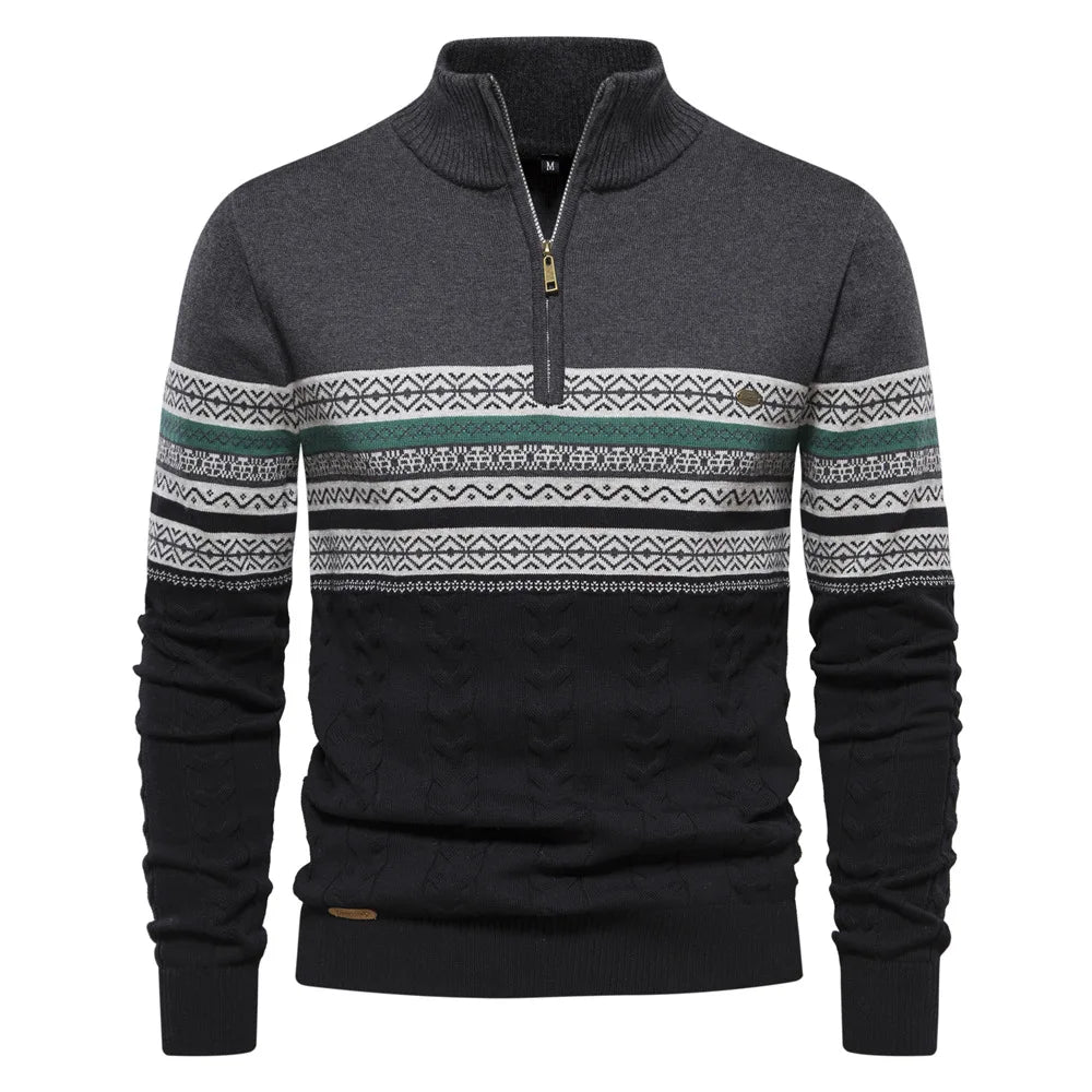 Elias | Fair Isle Sweater mit halbem Reißverschluss