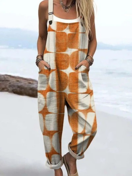 Sommer-Jumpsuit für Damen | Weitbeiniger Jumpsuit im abstrakten geometrischen Kunstdesign