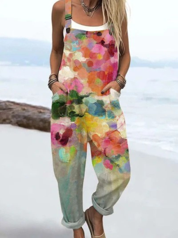 Vintage-Blumen- und Kunstmotiv Damen-Jumpsuit für den Sommer